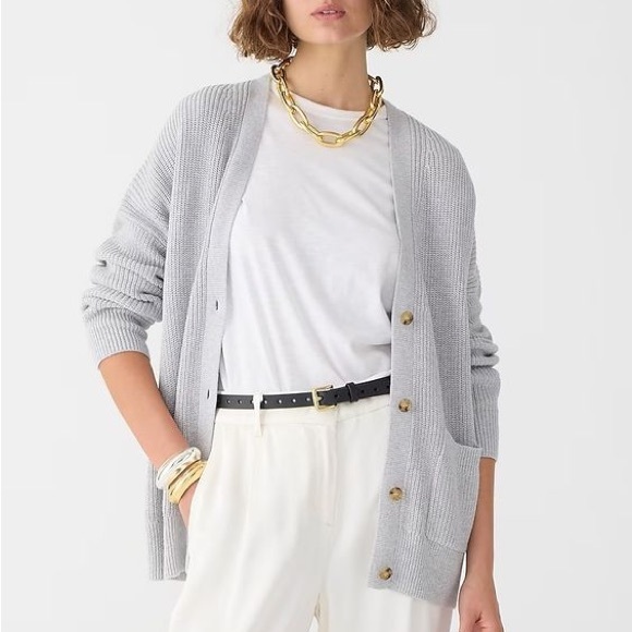 J. Crew Sz Medium Grey V-neck Cotton Cashmere Cardigan Sweater Preppy Old Money - Picture 1 of 9